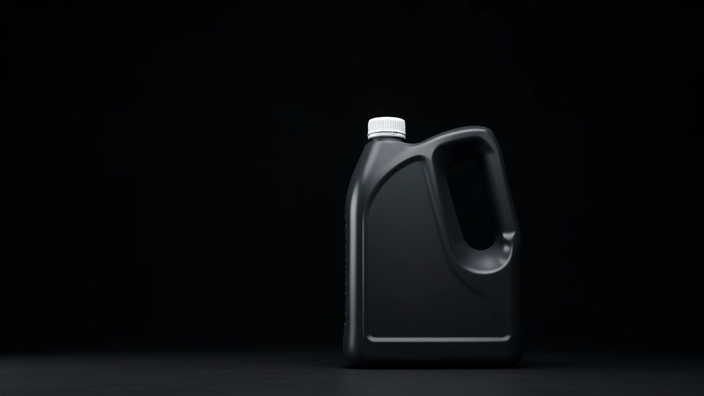 Flacone di olio motore di qualità superiore in primo piano su sfondo scuro